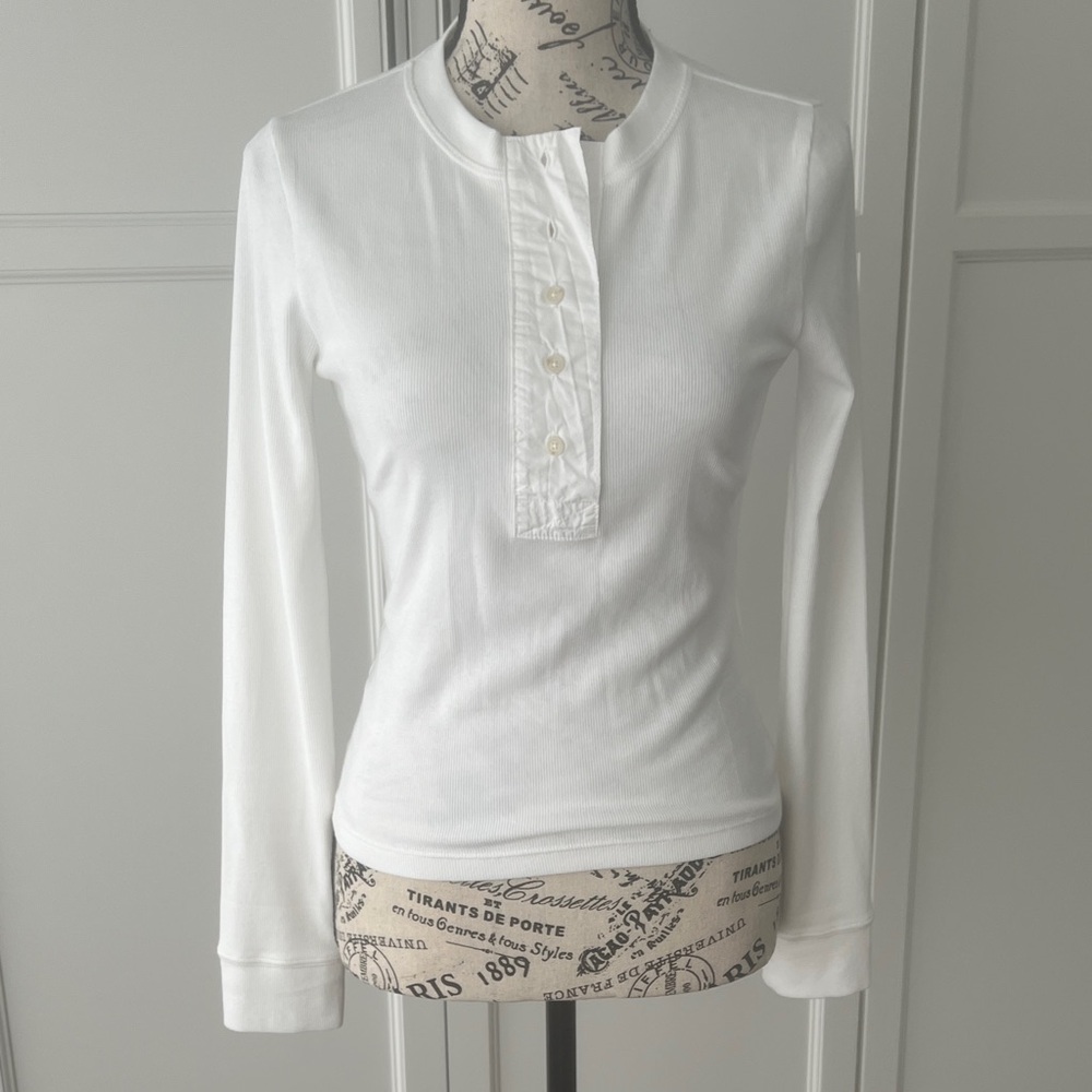 NWT Banana Republic Henley White Long Sleeve Top